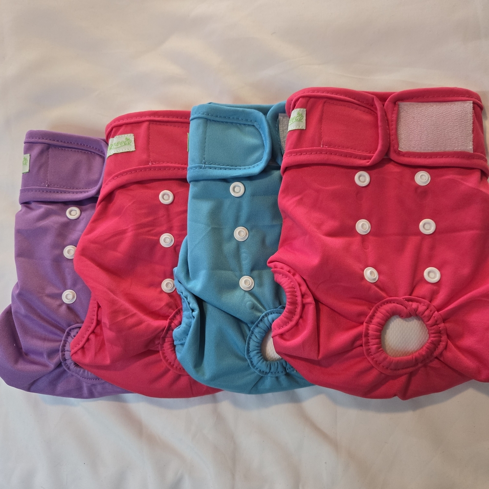 Colorful Female Doggie  Cloth Diaper Set Of 4 - New